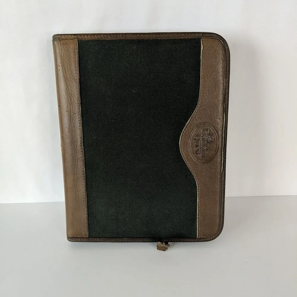 FRANKLIN QUEST Canvas & Leather 7 Ring Planner Binder Zip Organizer Made in USA